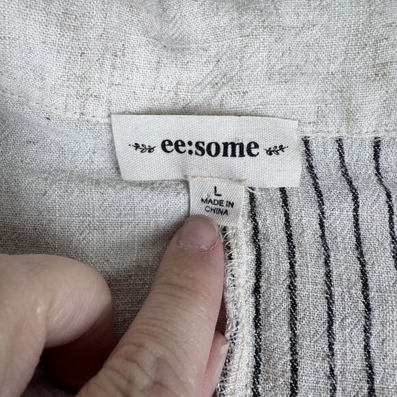 Eesome Hemp Blend Button Down Shirt Stripped Cream SZ Large Sustainable Capsule - Picture 2 of 7